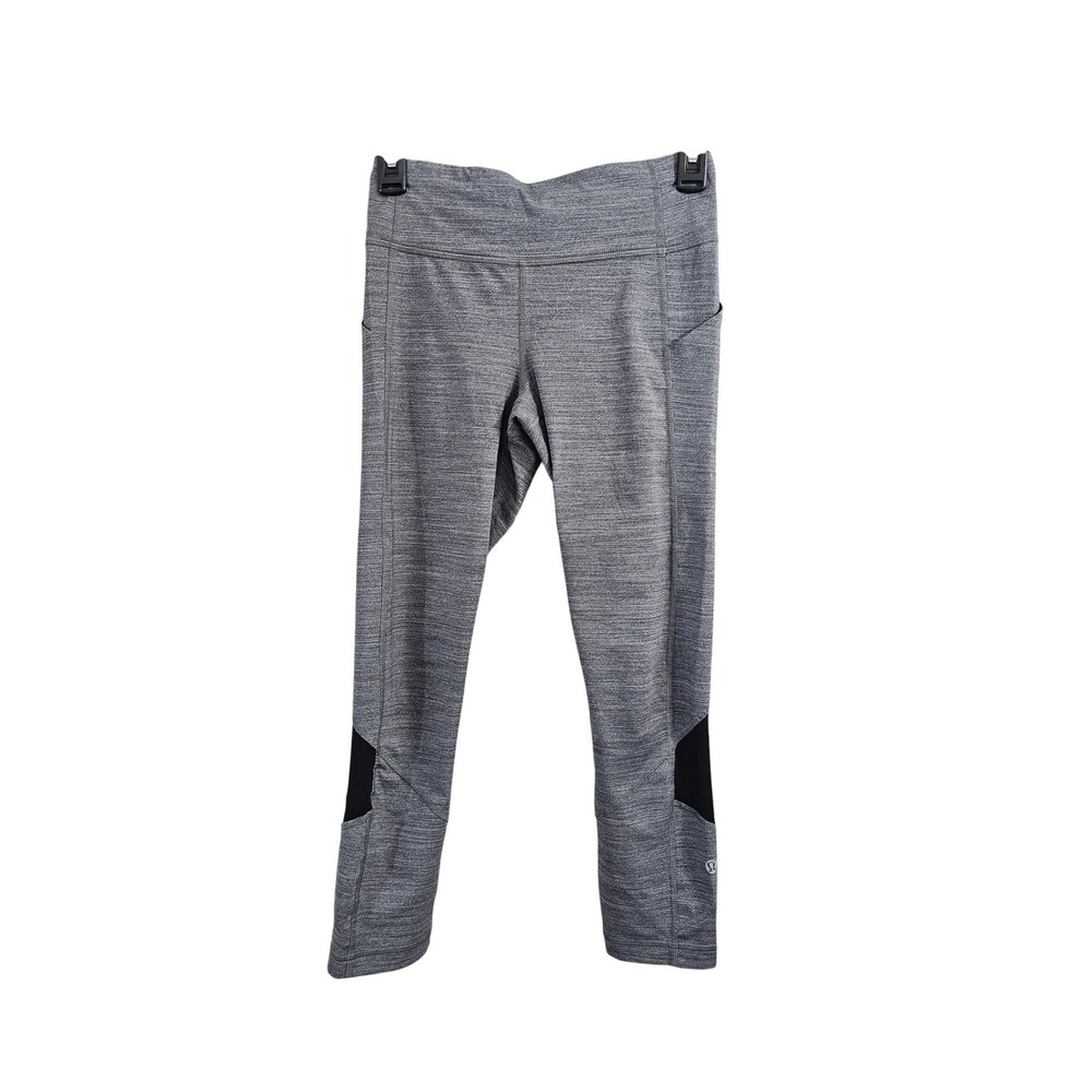 Lululemon Run Inspire Crop II Heathered Slate Grey Mesh Leggings Size 4 yoga EUC